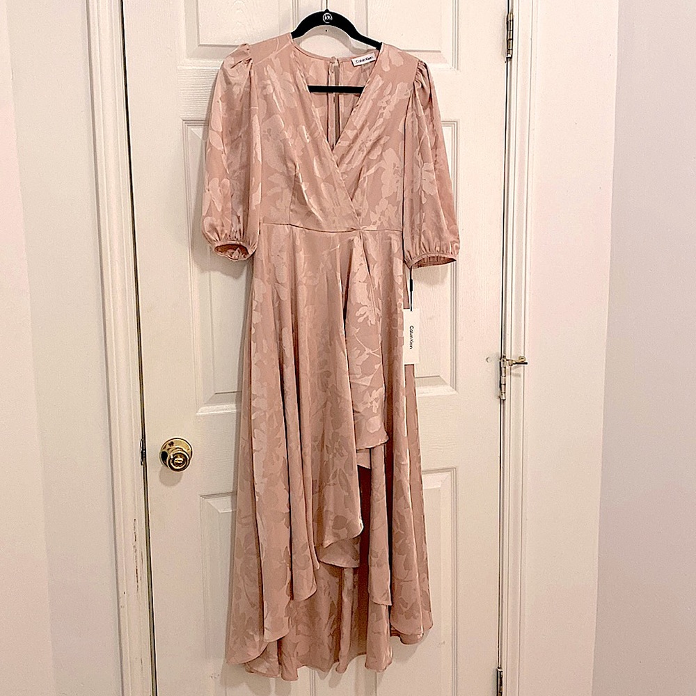 Calvin Klein Floral Jacquard Faux-Wrap Dress - Blush